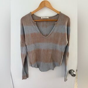 Free People Striped V-Neck Sweater Size XS